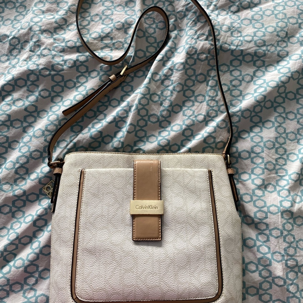 Calvin Klein White and Tan Crossbody Bag